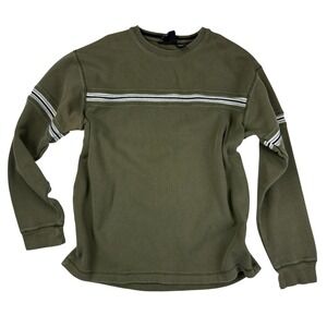 Point Zero Y2K Waffle Knit Long Sleeve Shirt Men's XL Olive Green Striped